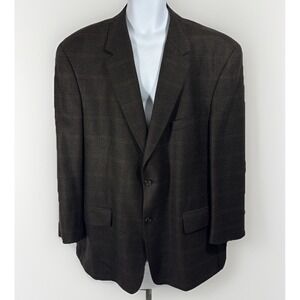 VTG Ralph Lauren Brown Plaid Suit Jacket Blazer Men 48R Pure New Wool Sport Coat